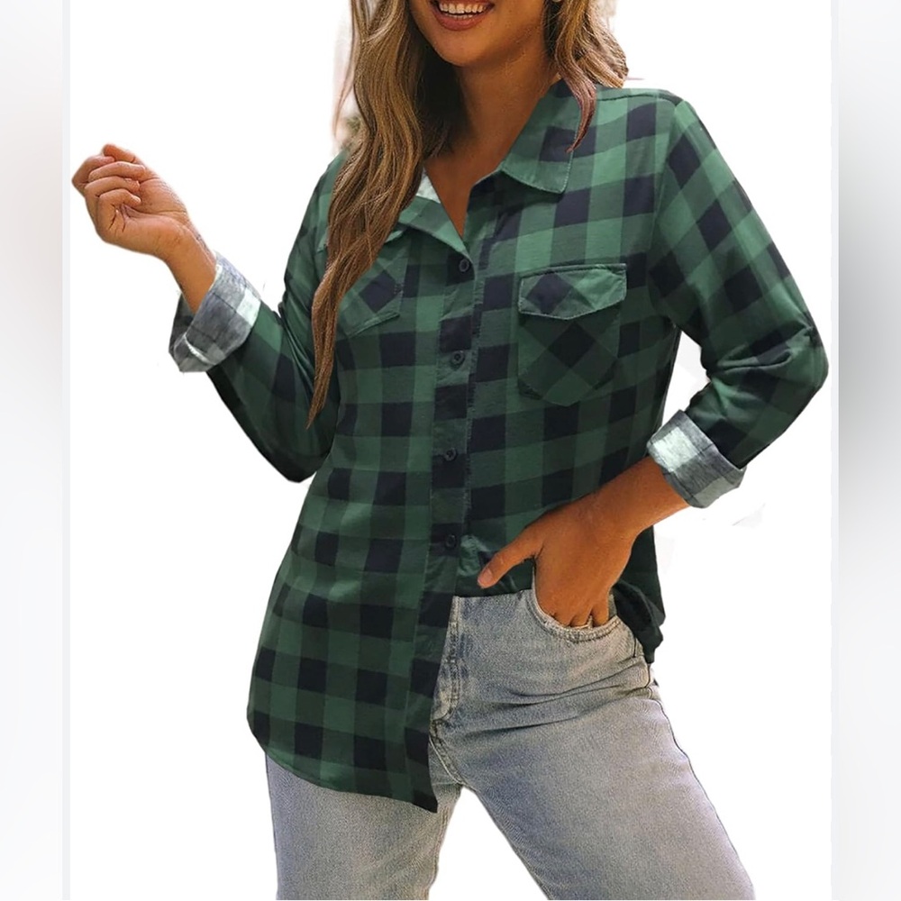 Quiksilver Women's Green Checkered Button Down Shirt